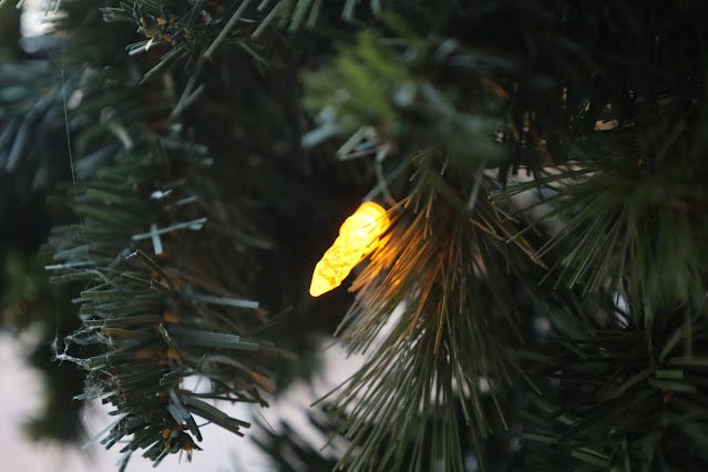 light in a Christmas tree at the farm