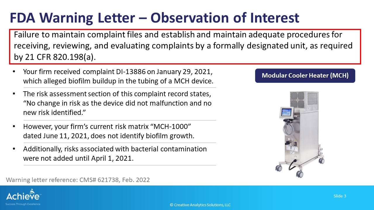 Observation of interest in the FDA warning letter for Modular Cooler Heater (MCH)