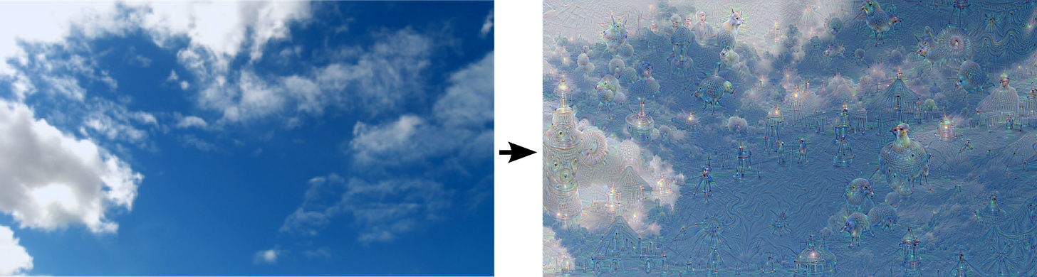 A set of clouds interpreted by DeepDream