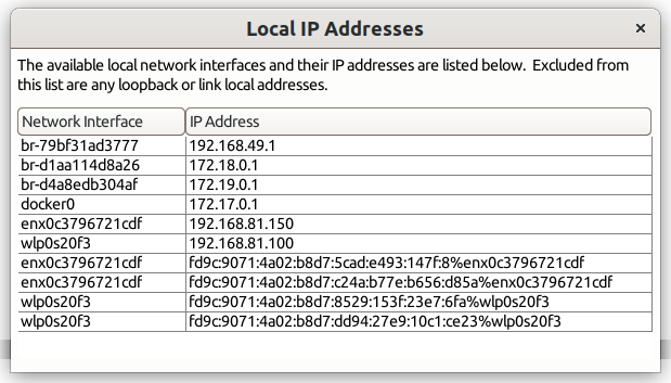 Charles listing all local IP addresses