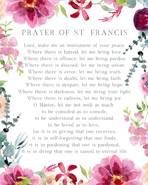 A prayer card with flowers and text

Description automatically generated