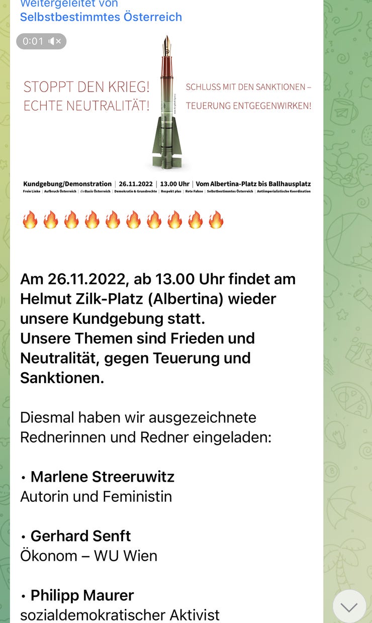 Die Demonstration wird auf Telegram beworben. 
