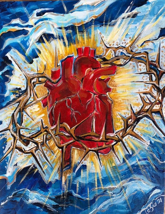 Sacred Heart of Jesus , Crown of Thorns, Christ the King, Faith Art,  Inspirational Original Painting - Etsy