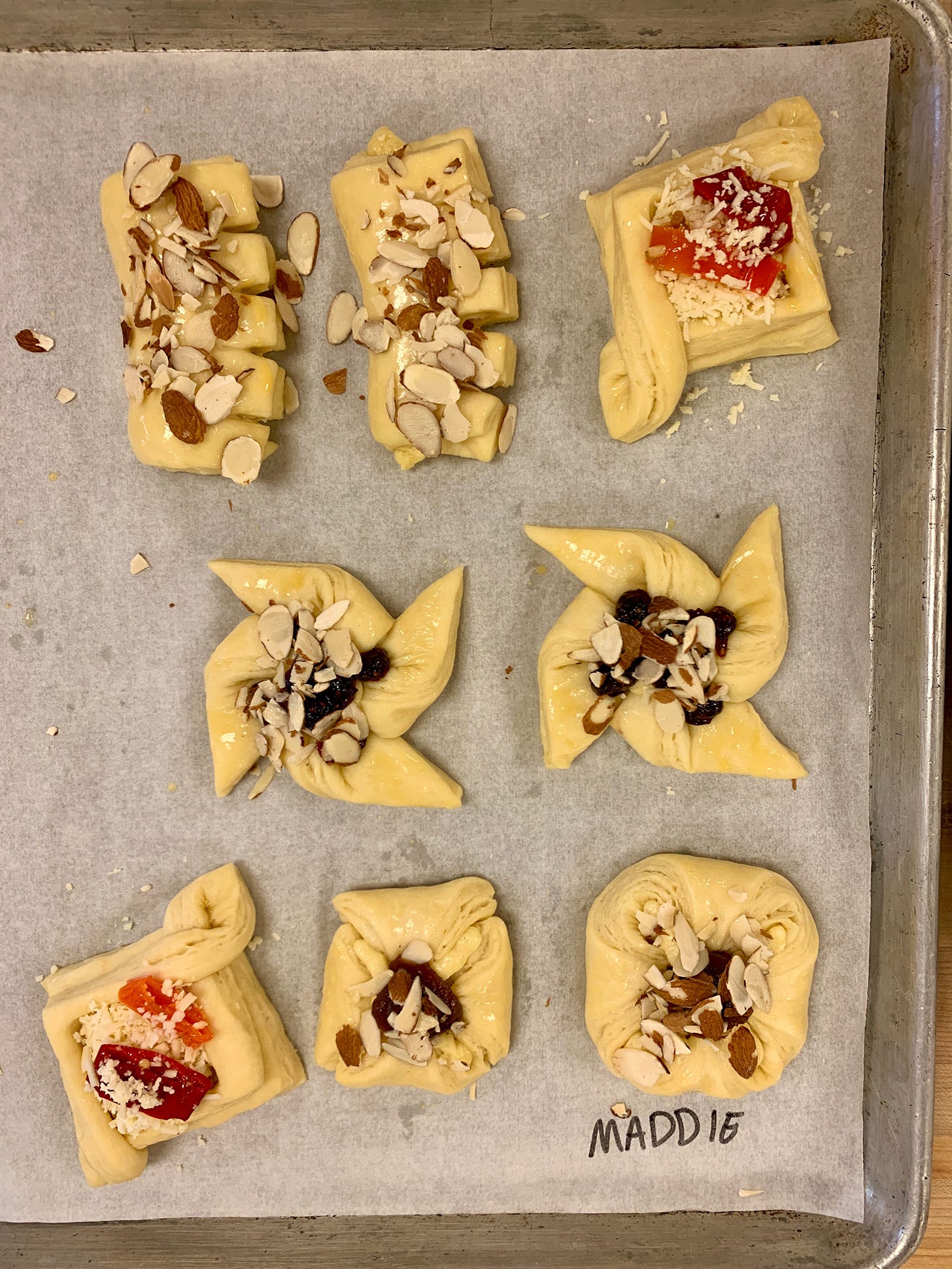 Photos of proofed danishes, ready to bake