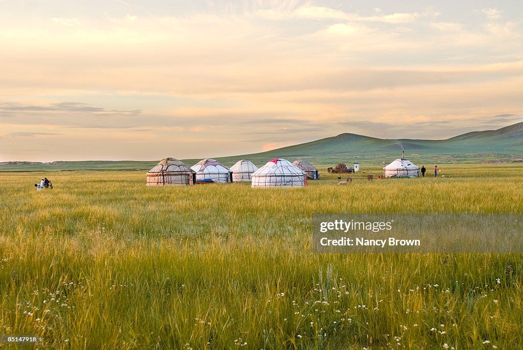 Yurts in Grasslands at sunset in Inner Mongolia Ch