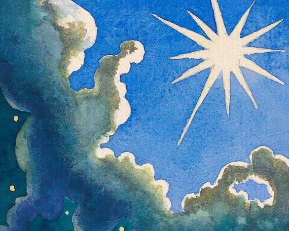 Vintage Celestial Wall Art Sun, Moon and Stars Painting Crescent Moon  Austrian Artist Karl Wiener - Etsy