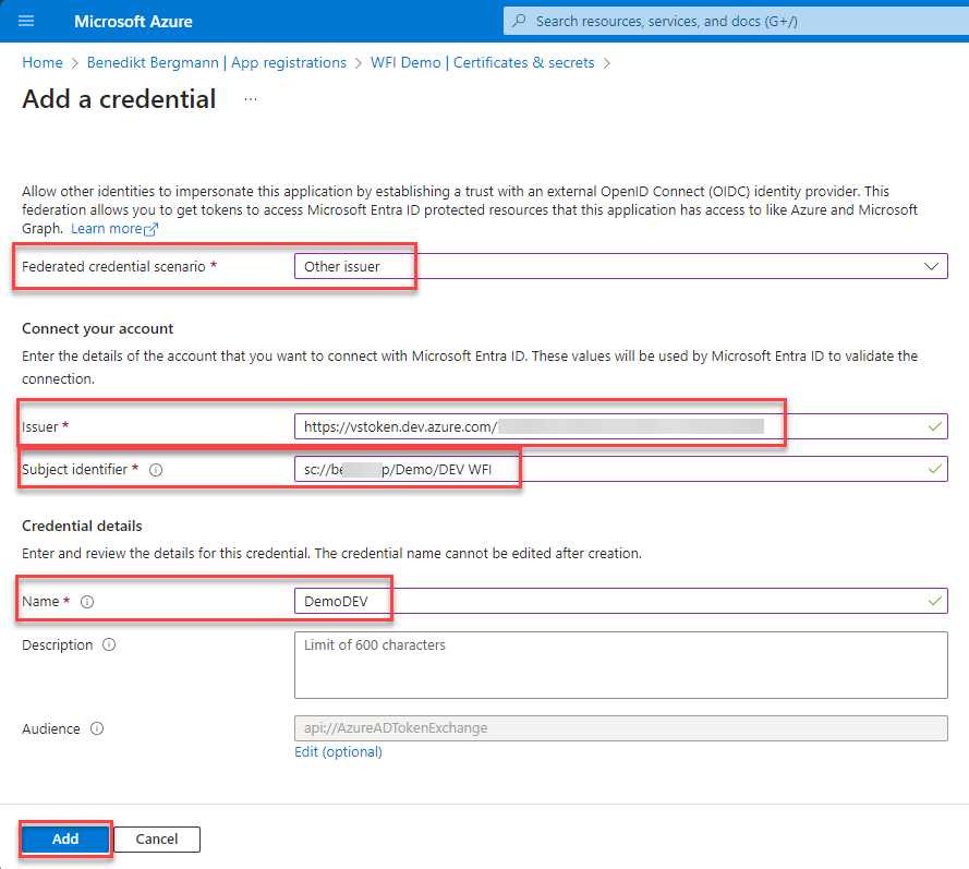 Setup credential