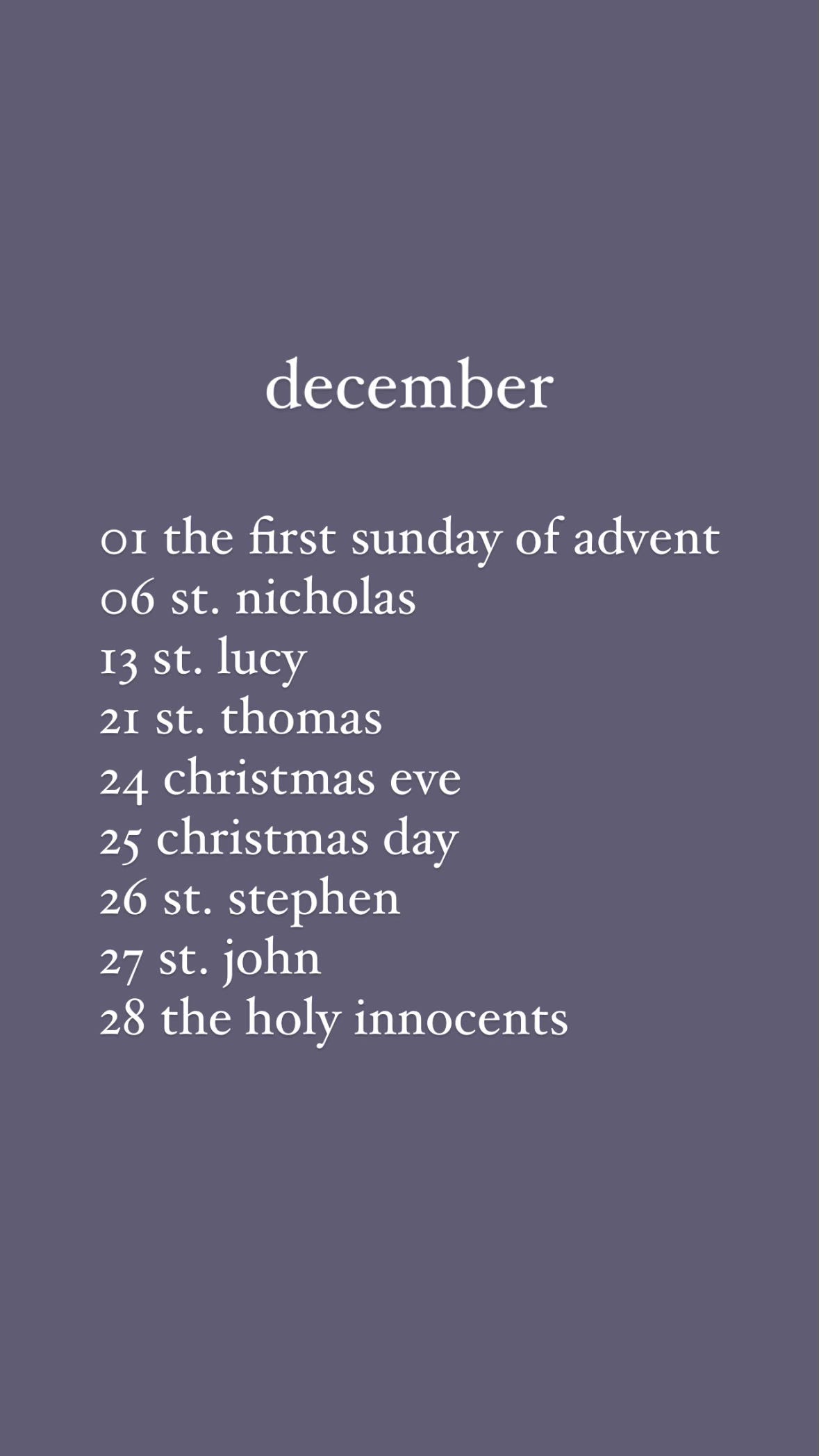 a list of december feast days