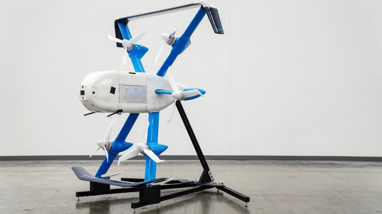 An image of Amazon's new Prime Air delivery drone, the MK30.