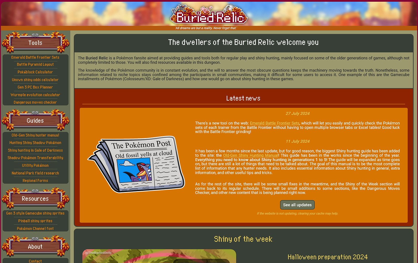 The Buried Relic website, as of October 2024