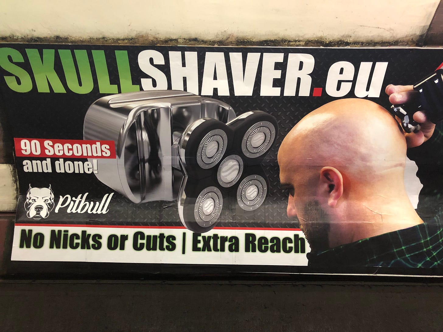 Tom Calver on X: "Not sure about the new skull shaver ad - lacks some of  the 'year 5 school project power point' charm of the original  https://t.co/aP8Qa310Tx" / X