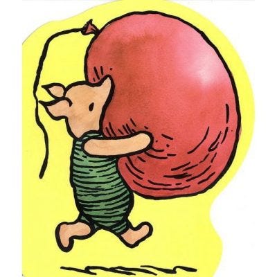 Piglet from Winnie the Pooh carrying a balloon