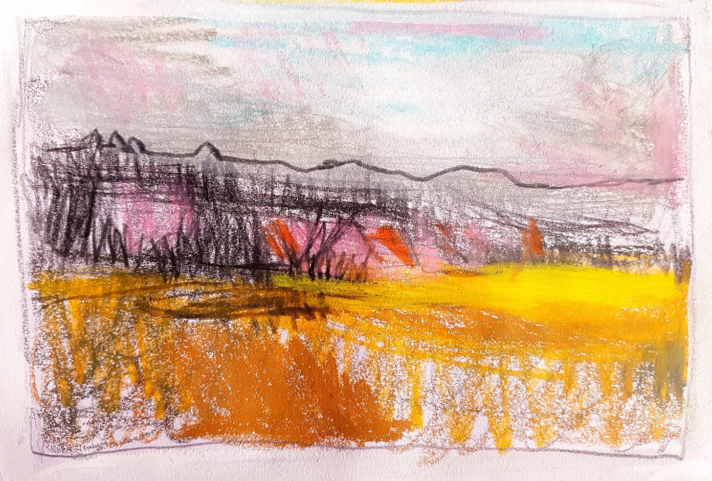 Neocolour pastel landscape sketch by Julia Laing