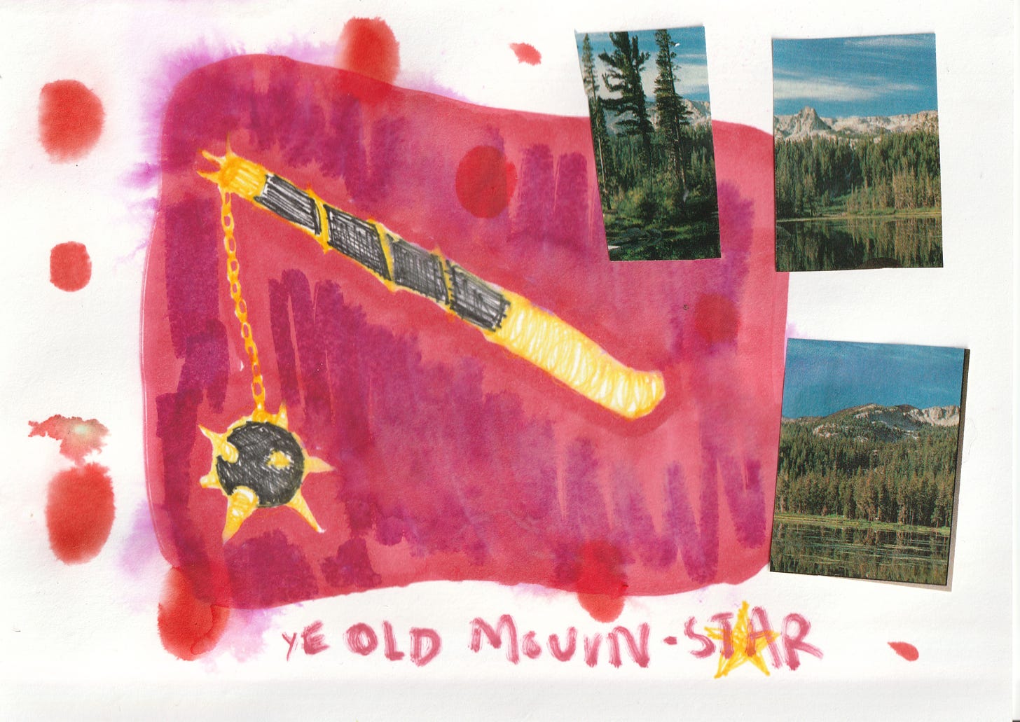 illustrated morningstar mountain landscape collaged