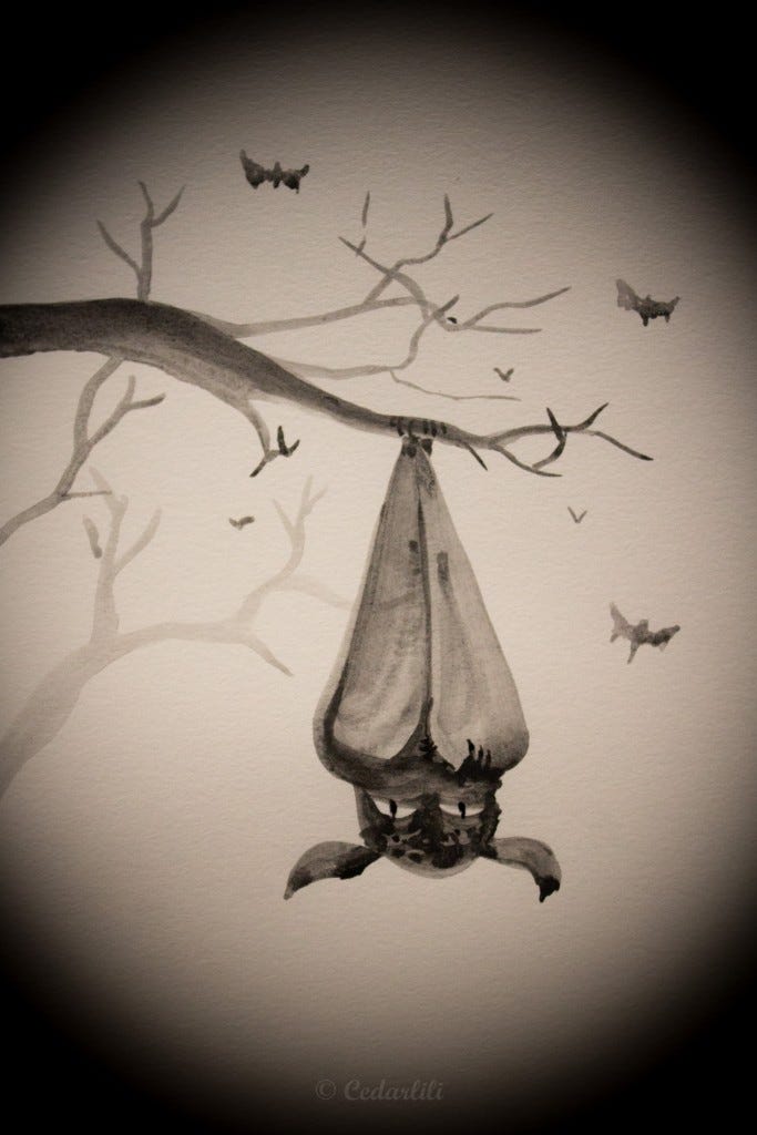 Sumi style bat painting