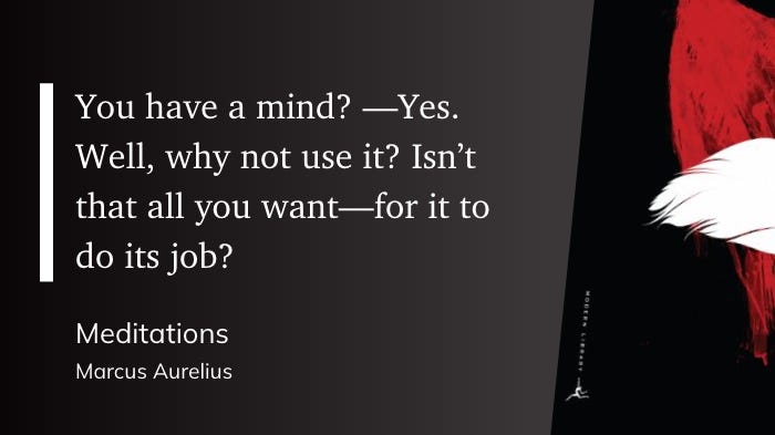 "You have a mind? —Yes. Well, why not use it? Isn’t that all you want—for it to do its job?" (Marcus Aurelius, Meditations)