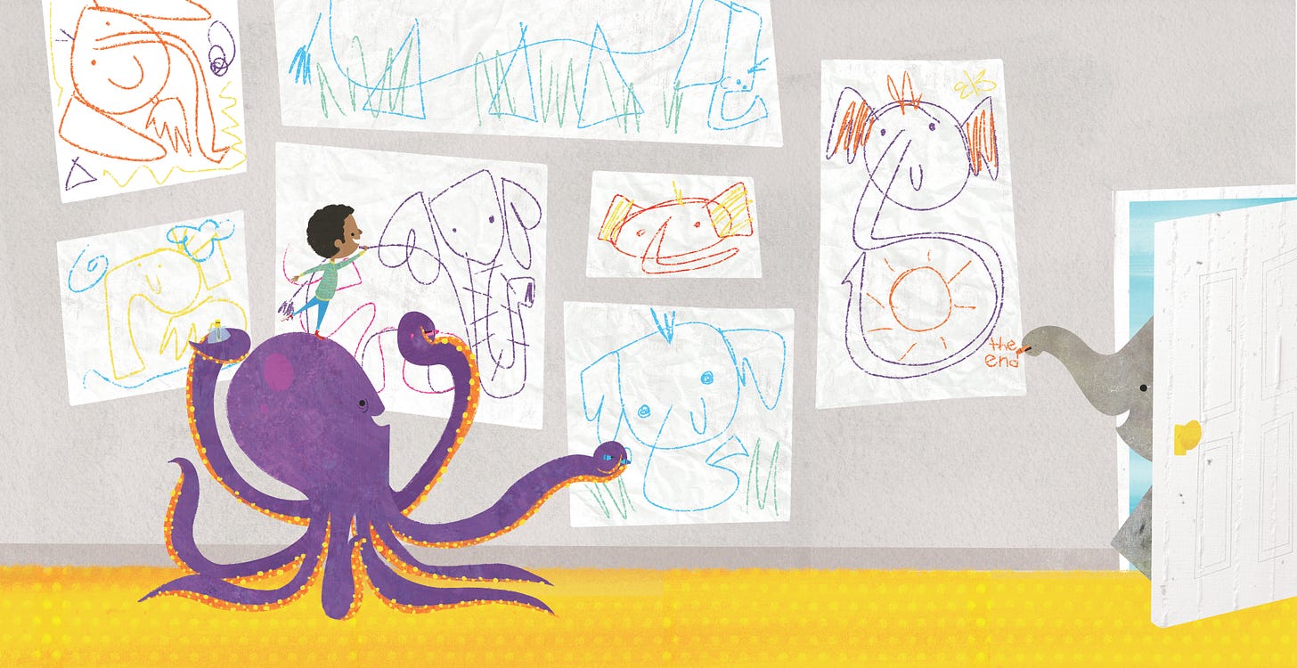 Image from ARLO DRAWS AN OCTOPUS written by Lori Mortensen Illustrations by Rob Sayegh Jr