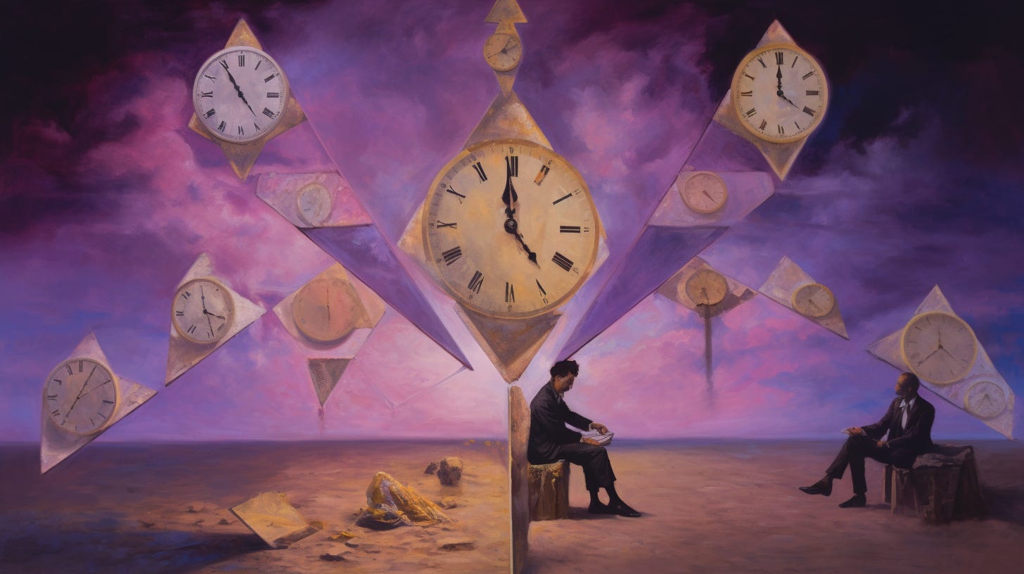 multidimensional inanna erishkigal infinituple timelines merkabah akkadian at twilight violet oil painting by surrealist salvador dali