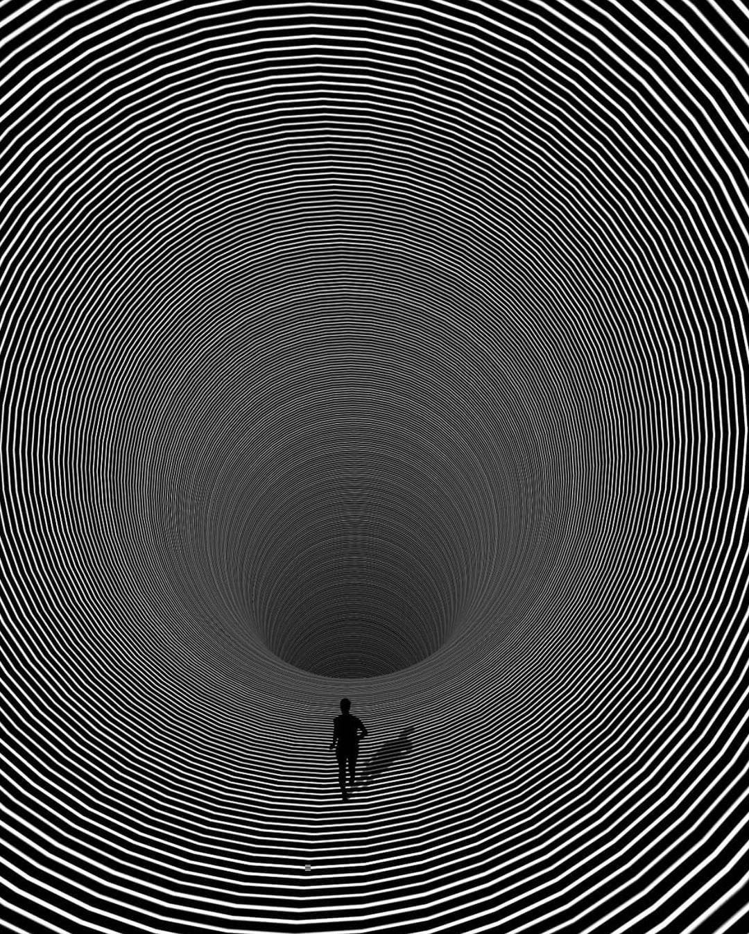 An illustration of a person running through a vortex.