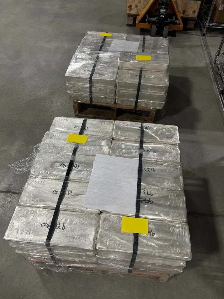 Pallet Of Silver Comex Bars