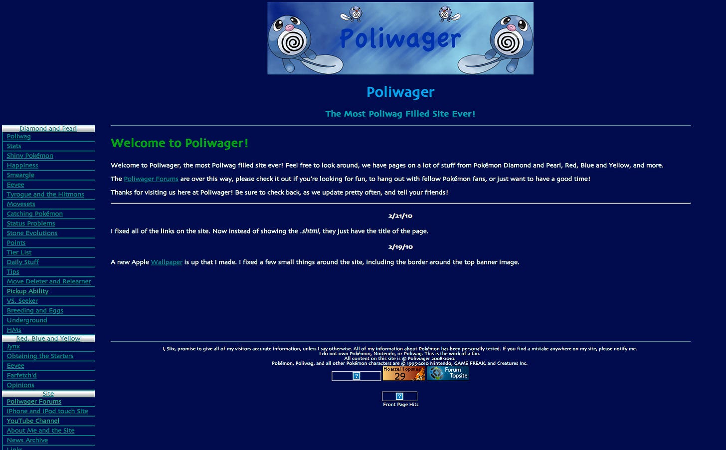 An early version of the Poliwager website from February 2010