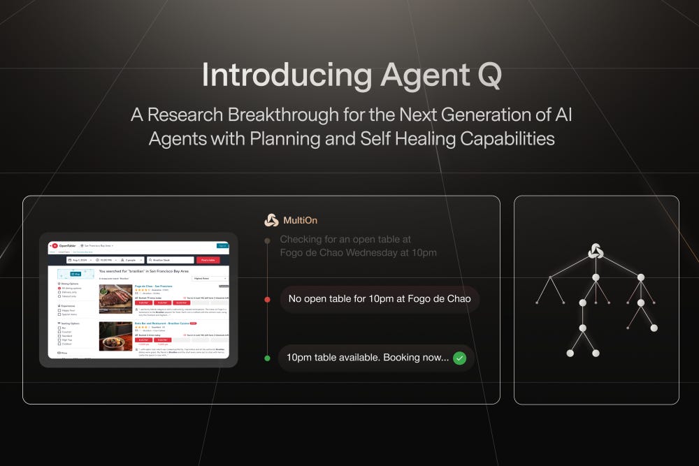 Agent Q: Breakthrough AI Research in Self-Healing Web Agents | MultiOn —  MultiOn AI