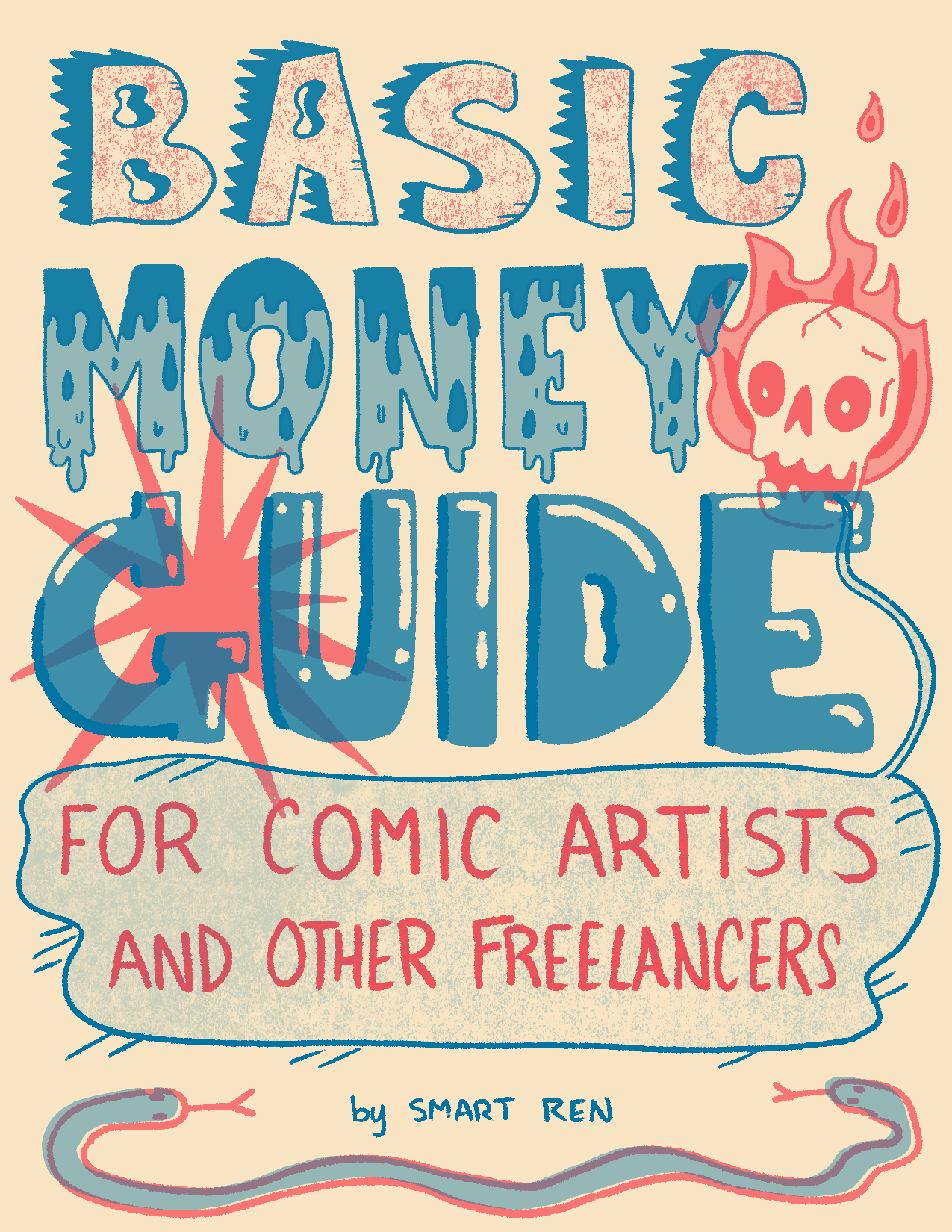 Cover page for Basic Money Guide for Comic Artists and Other Freelancers, text in red and blue on yellow paper