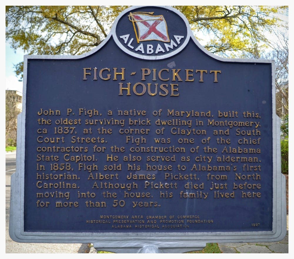 Figh-Pickett House historical marker, Montgomery, Montgomery County, Alabama