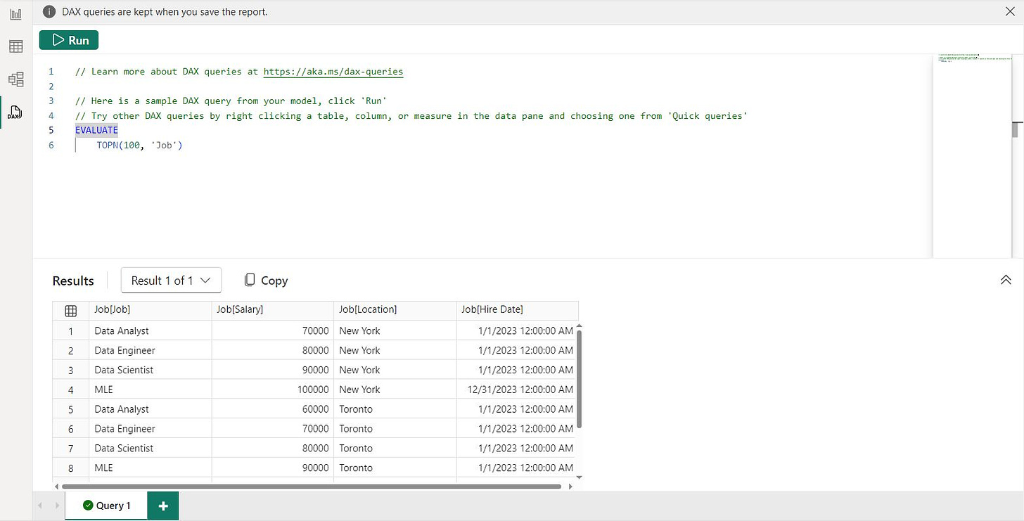 DAX Query View example in Power BI