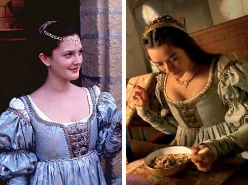Po lewej Drew Barrymore w "Długo i szczęśliwie", a po prawej anonimowa aktorka w reklamie płatków śniadaniowych