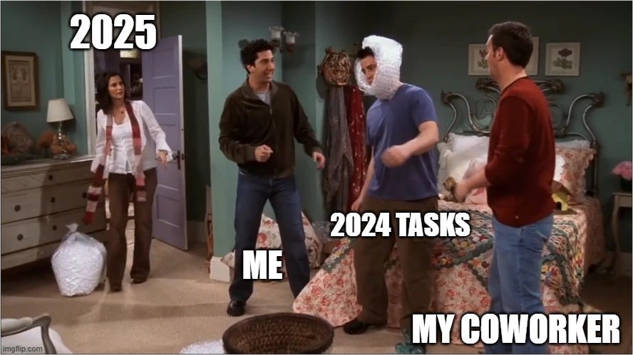 data engineering meme; friends; 2024 tasks; 2025