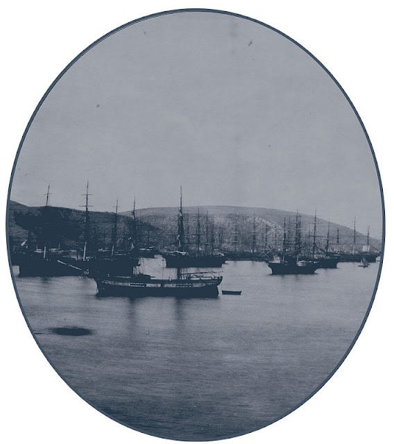 Ships awaiting guano at Chincha Islands 1865, from Gardner book