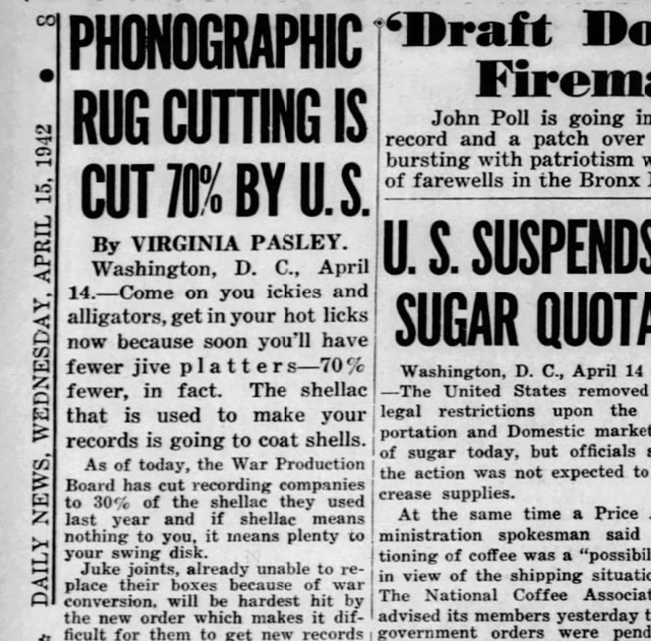 News article about shellac shortage from 1942