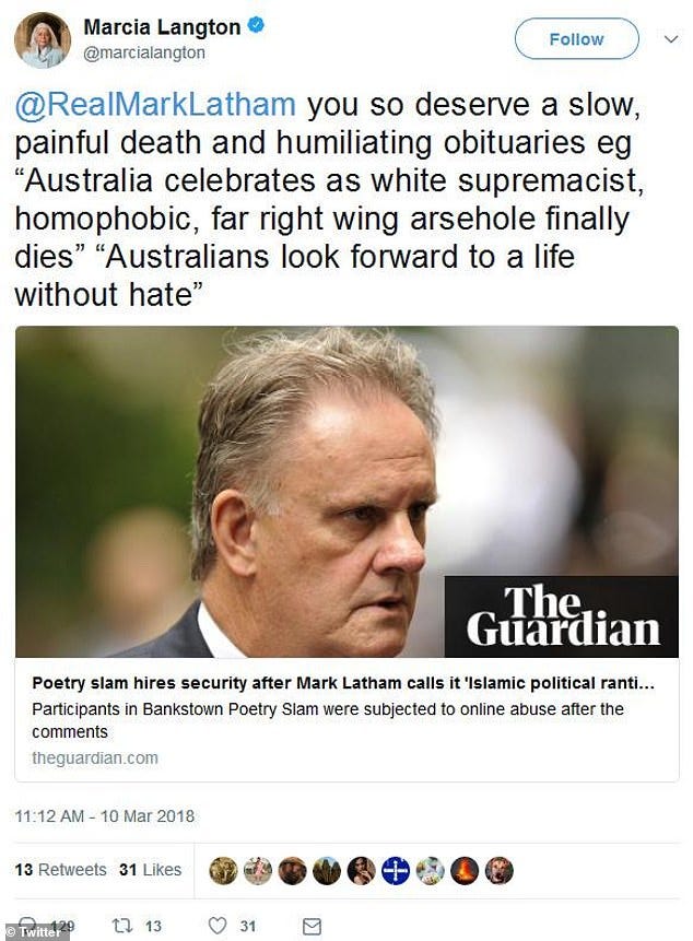 Marcia Langton tweet emerges where Voice architect tells Mark Latham he is  a 'white supremacist, far right-wing arsehole' who 'deserves a slow,  painful death' and a 'humiliating obituary' | Daily Mail Online