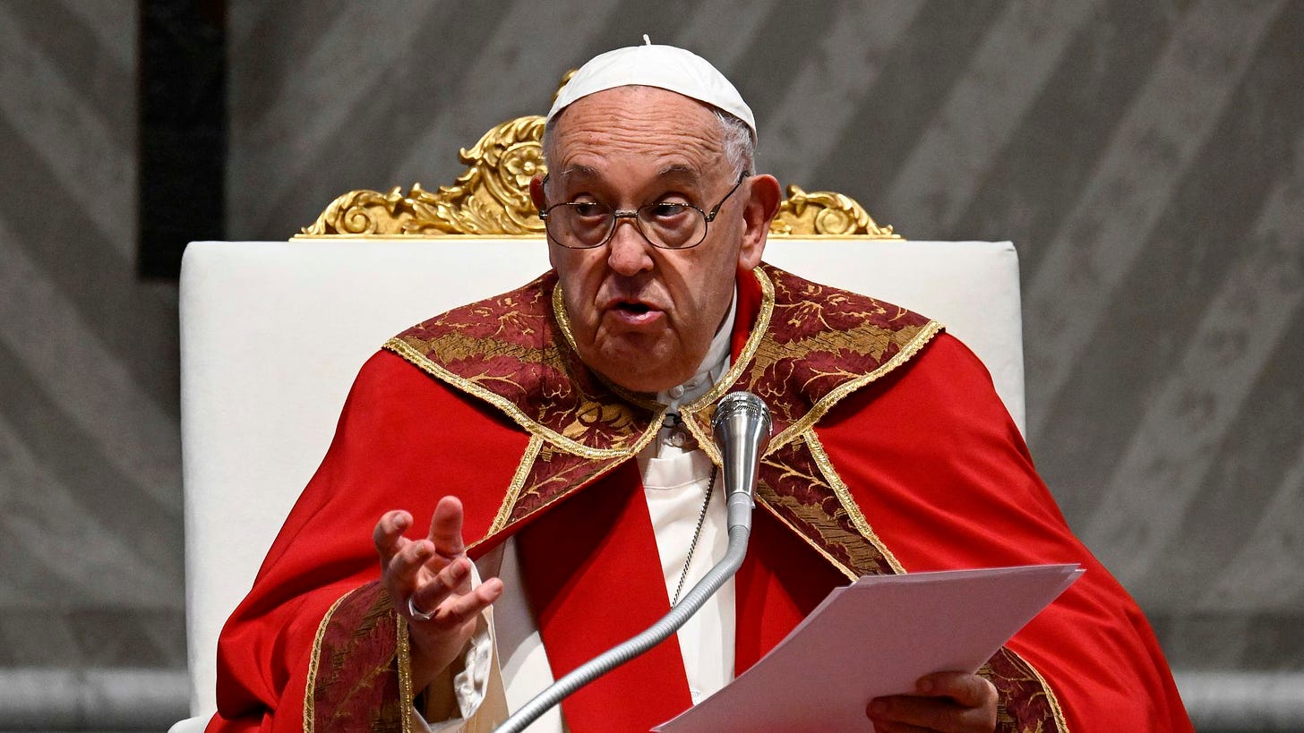  Pope Francis presides over the Pentecost Sunday Mass at St. Peter's Basilicao n May 19, 2024 in Vatican City, Vatican.