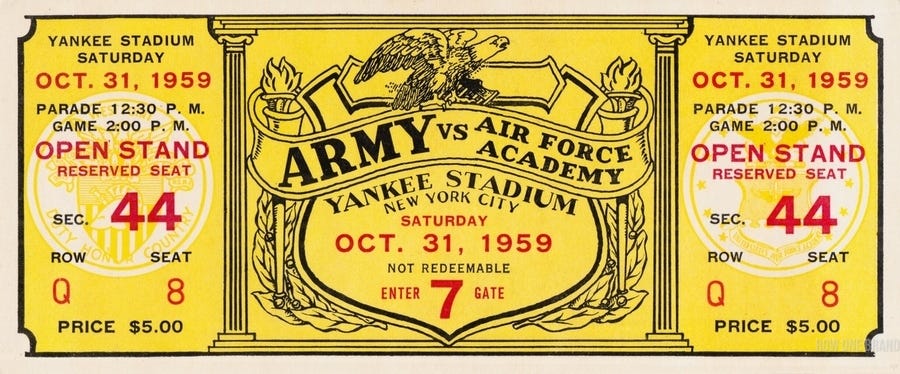 1959 Army vs. Air Force Football Ticket Art - Row One Brand