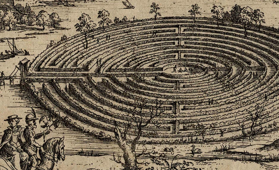 A 1558 drawing of a circular maze based on ancient myth