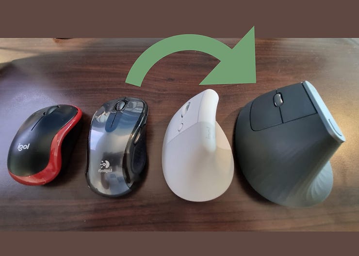 Upgrading from a horizontal mouse to a vertical ergonomic mouse, without a trackball.