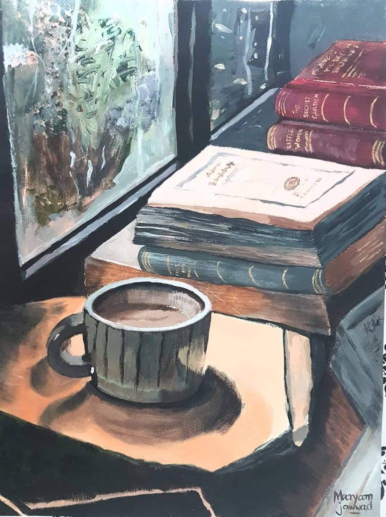 Book lover window Painting by Maryam Jawwad | Saatchi Art