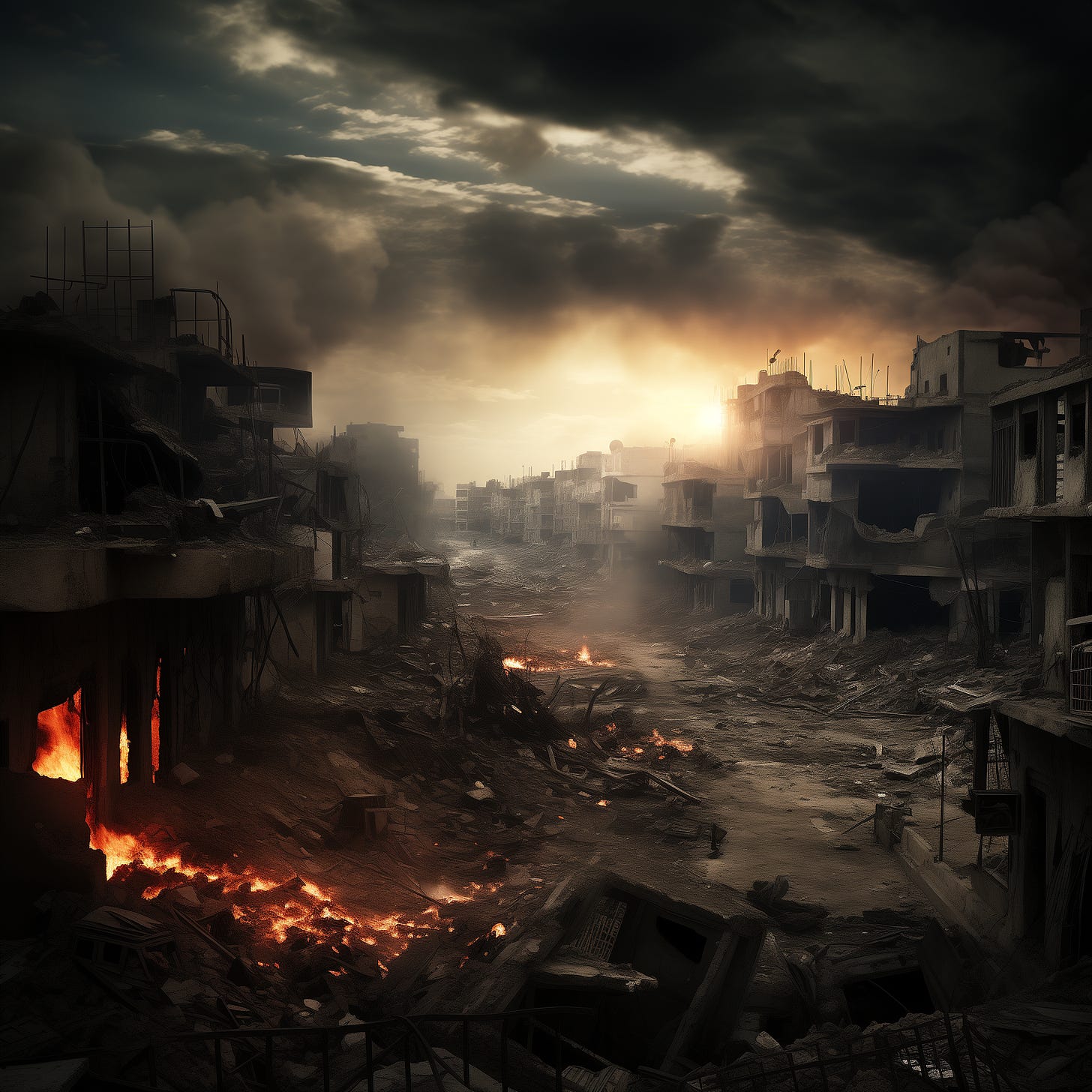 An imaginary rendering of a war zone