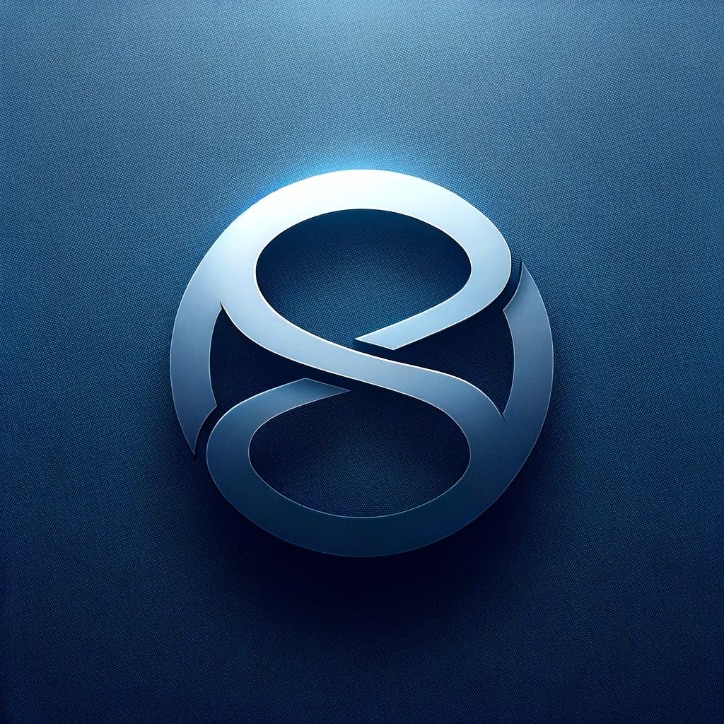 A generated logo for SimpleOS. It features a silver circle on a blue background. Within the circle, there is a vertical infinity sign, so there's an S and an O in the design.