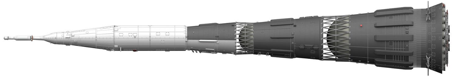 Soviet N1-3L Moon Rocket - 3D digital model and render by Nick Stevens