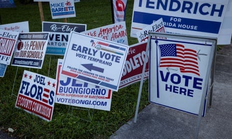 US presidential election updates: Poll shows Harris ahead in early voting  as Trump jokes about reporters being shot | US elections 2024 | The Guardian