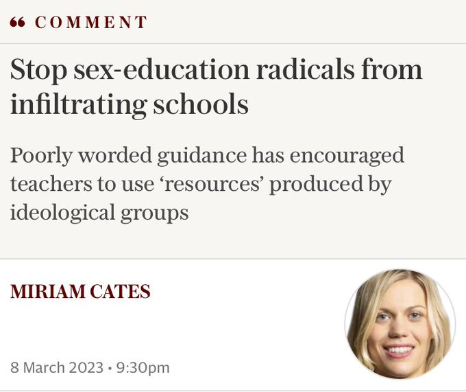 Stop sex-education radicals from infiltrating schools
Poorly worded guidance has encouraged teachers to use ‘resources’ produced by ideological groups
MIRIAM CATES