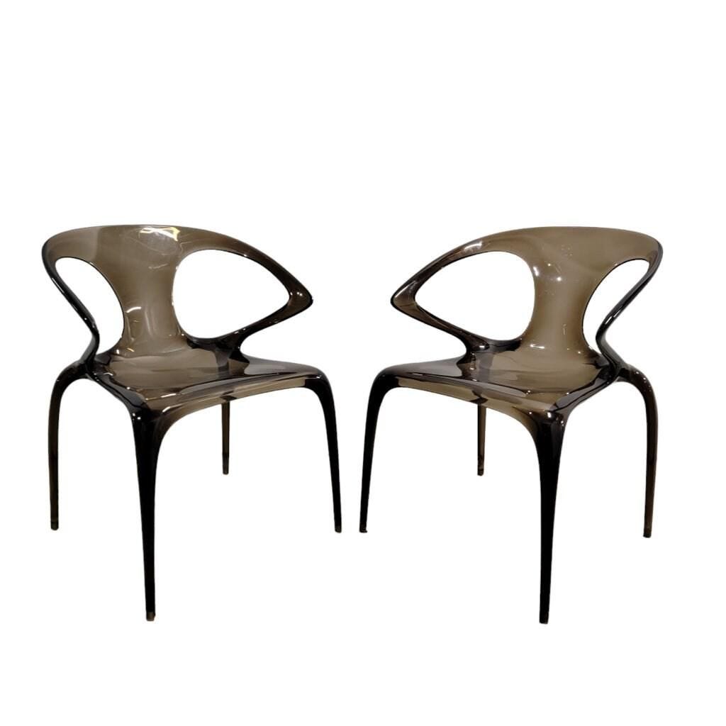 Vintage Contemporary Song Wen Zhong for Roche Bobois Ava Bridge Lucite Chairs - Pair