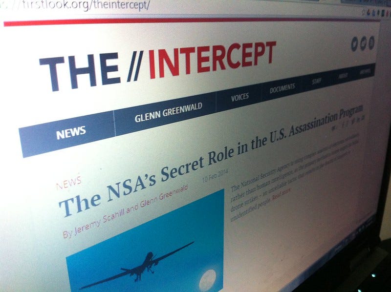 A screenshot of a web browser loaded to an early version of The Intercept
