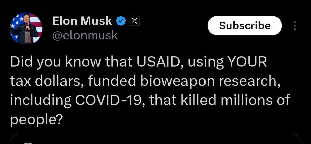 Clash Report on X: "US Government official Elon Musk claims that USAID was  funding bioweapon research. https://t.co/bKUR5q5bRM" / X