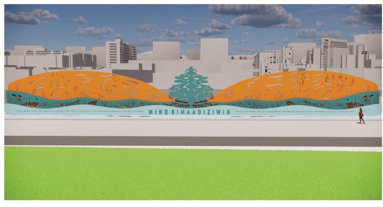 Render of Indigenous art wall at Exhibition Place