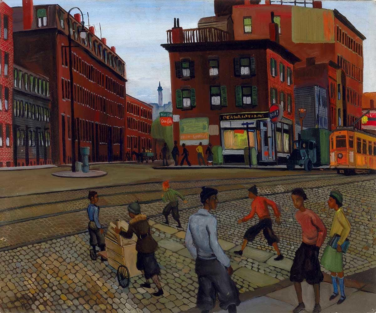 Allah Rohan Crite, Douglass Square, 1936, Oil on canvas, Saint Louis Art Museum, Image courtesy of Saint Louis Art Museum