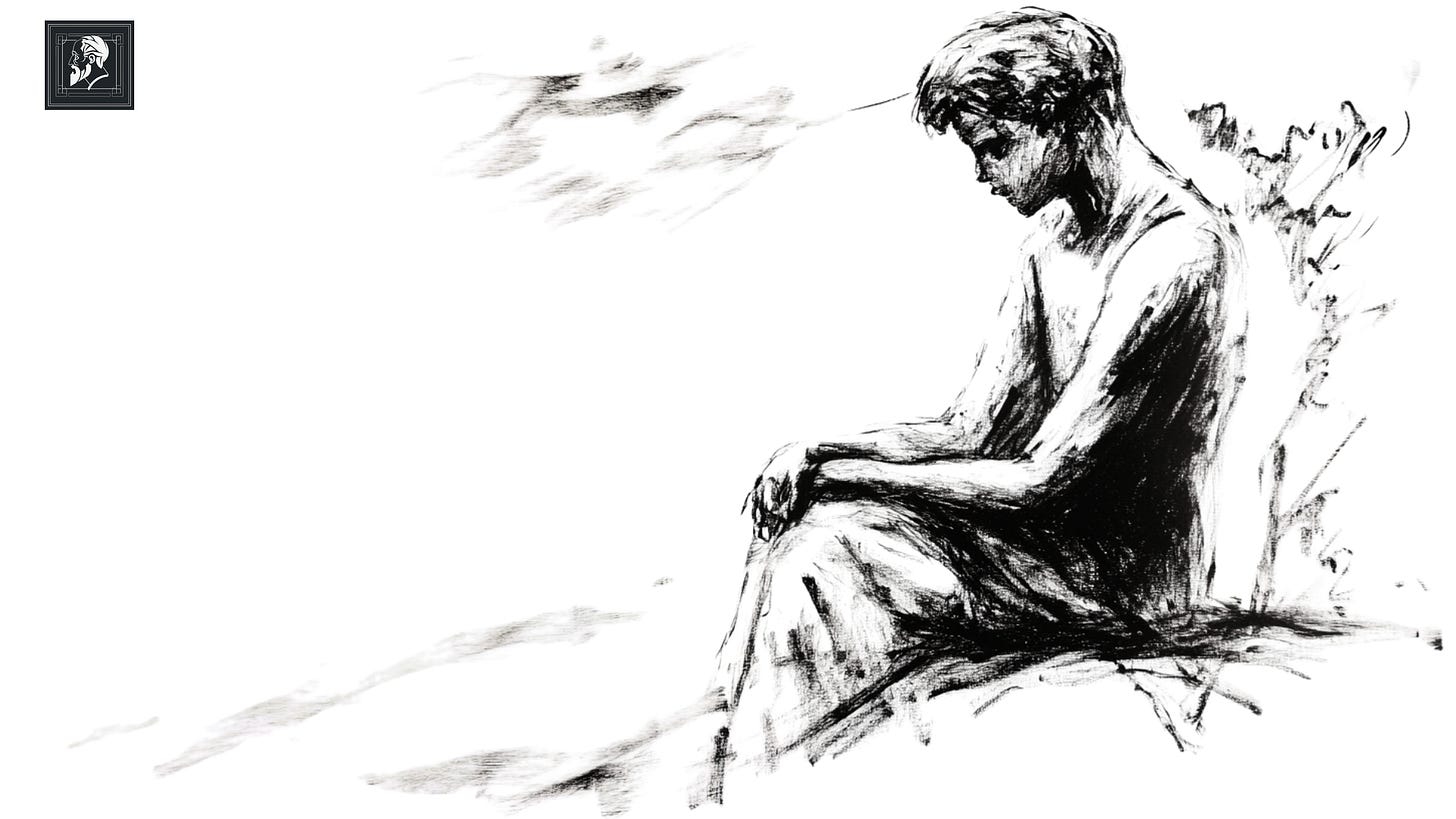 Charcoal of a person contemplating their solitude 